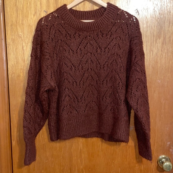 •OLD NAVY•BROWN OPEN KNIT CREW NECK RIBBED TRIM SWEATER SIZE MEDIUM EUC - Picture 4 of 7